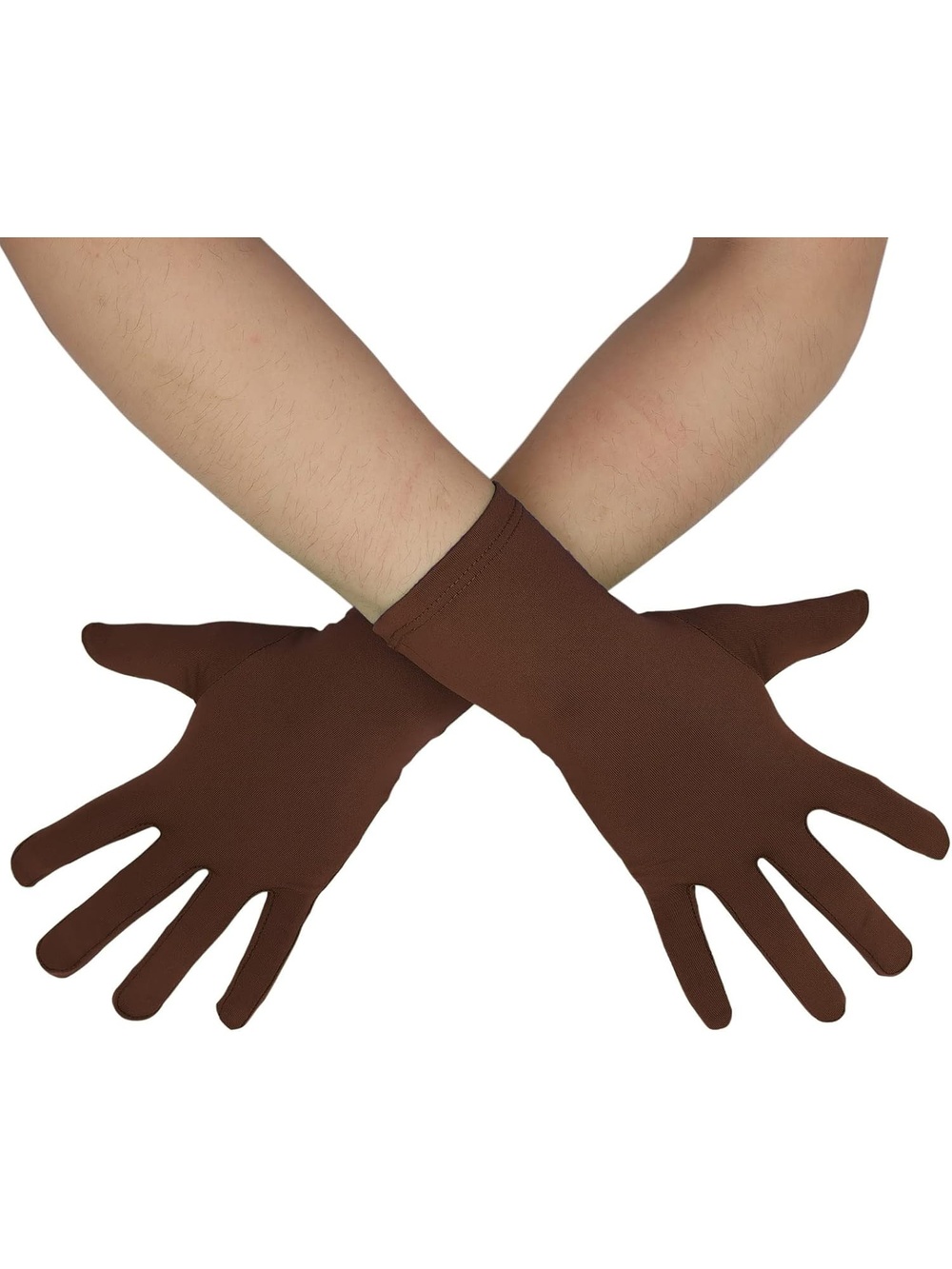 Unisex Brown Stretchy Wrist Length Spandex Banquet Party Costume Wedding Gloves